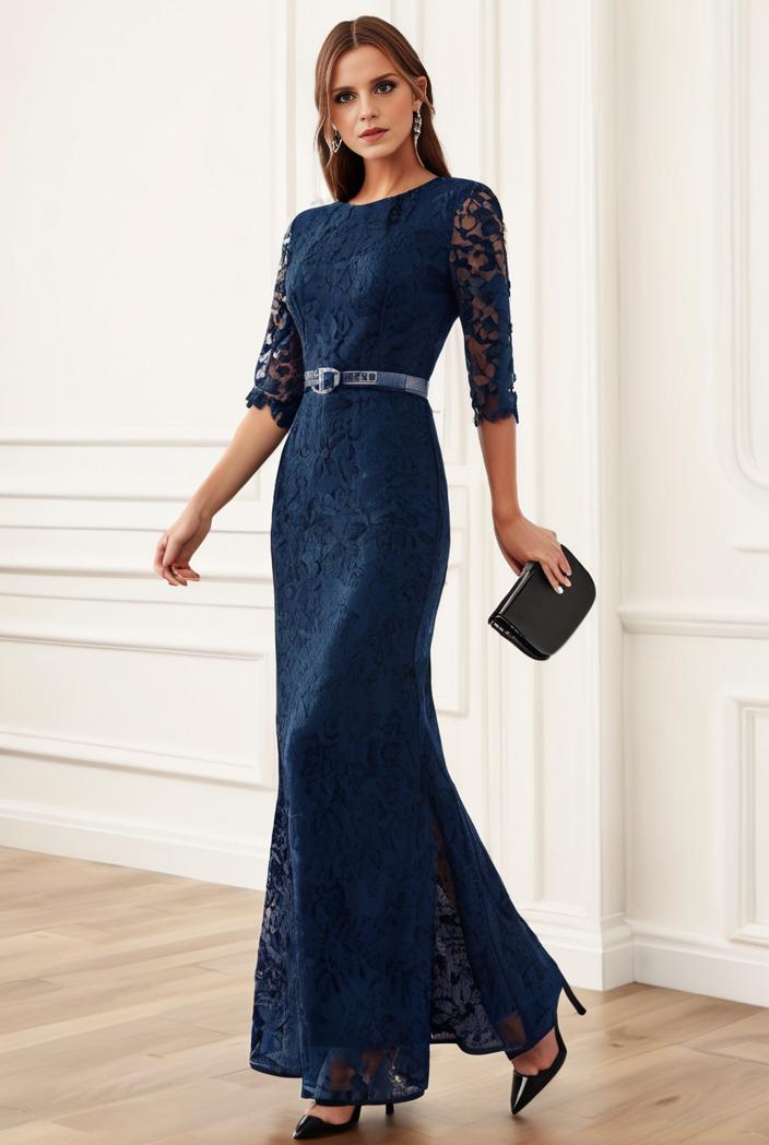 3 4 sleeve bodycon plunging back sequin evening dress 110431