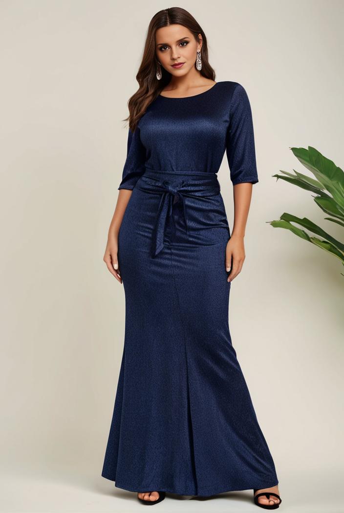 3 4 sleeve bodycon plunging back sequin evening dress 110437