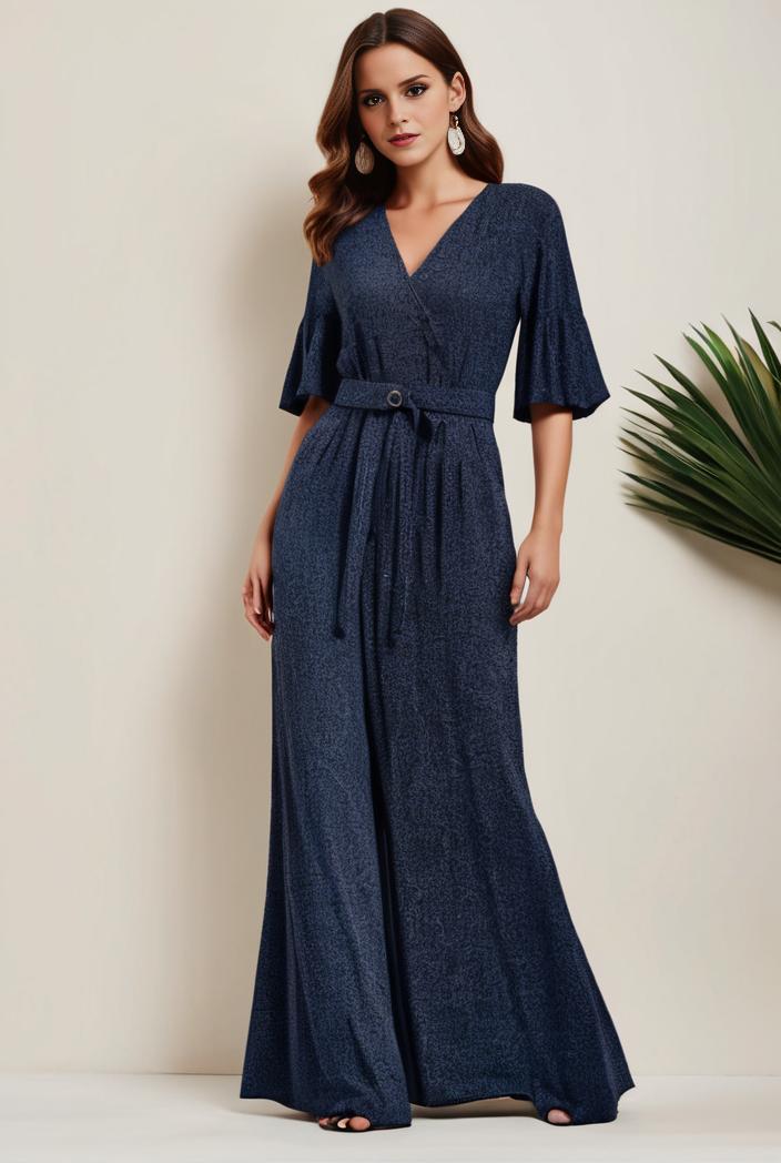3 4 sleeve bodycon plunging back sequin evening dress 110438