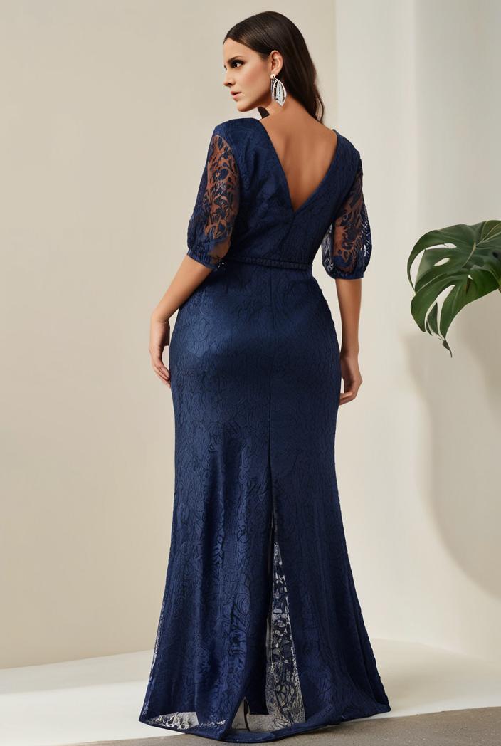 3 4 sleeve bodycon plunging back sequin evening dress 110452