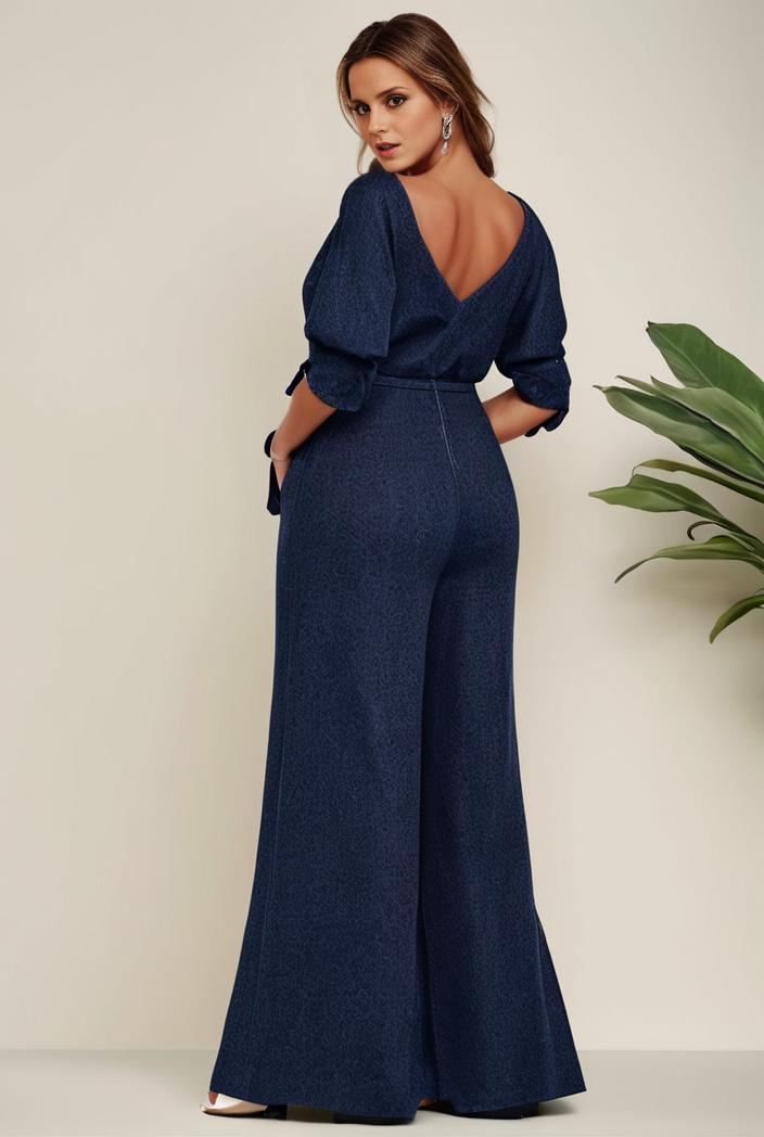 3 4 sleeve bodycon plunging back sequin evening dress 110453