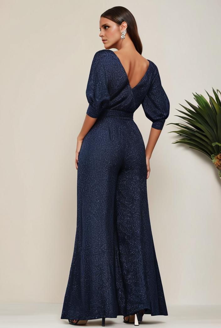 3 4 sleeve bodycon plunging back sequin evening dress 110454