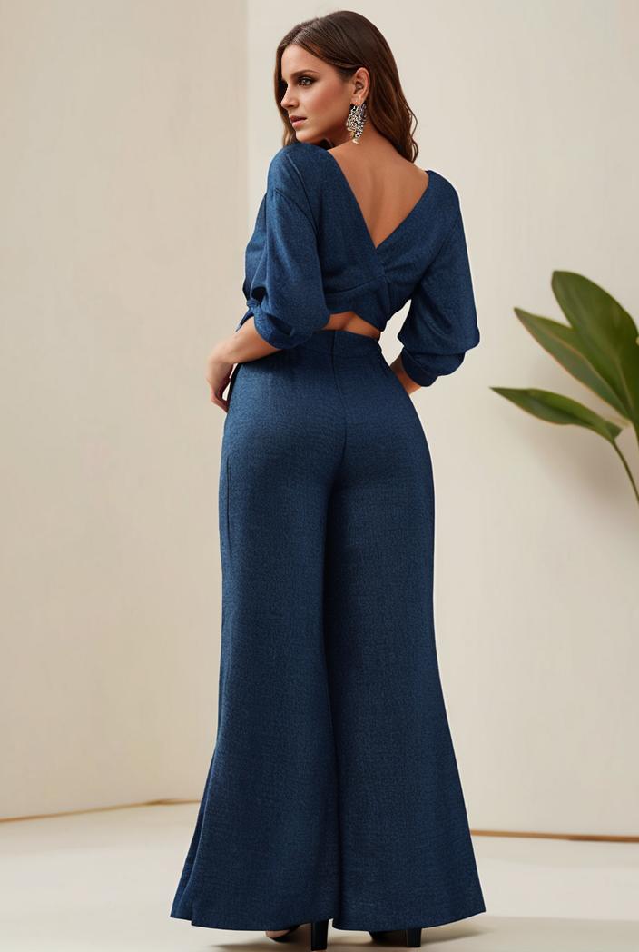 3 4 sleeve bodycon plunging back sequin evening dress 110455