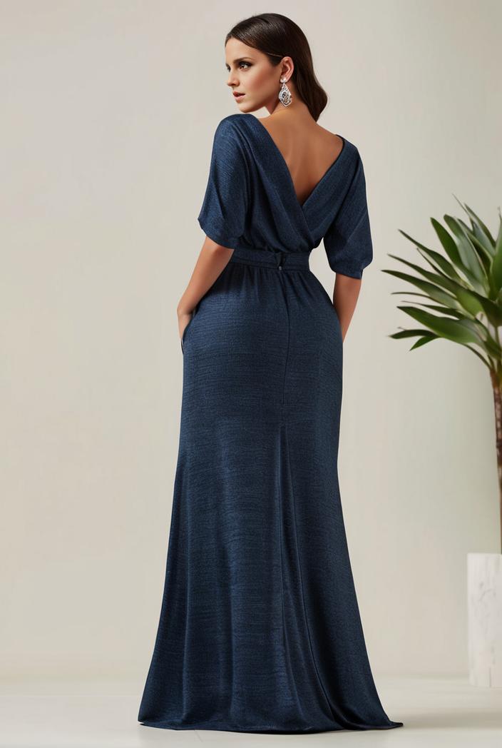 3 4 sleeve bodycon plunging back sequin evening dress 110456