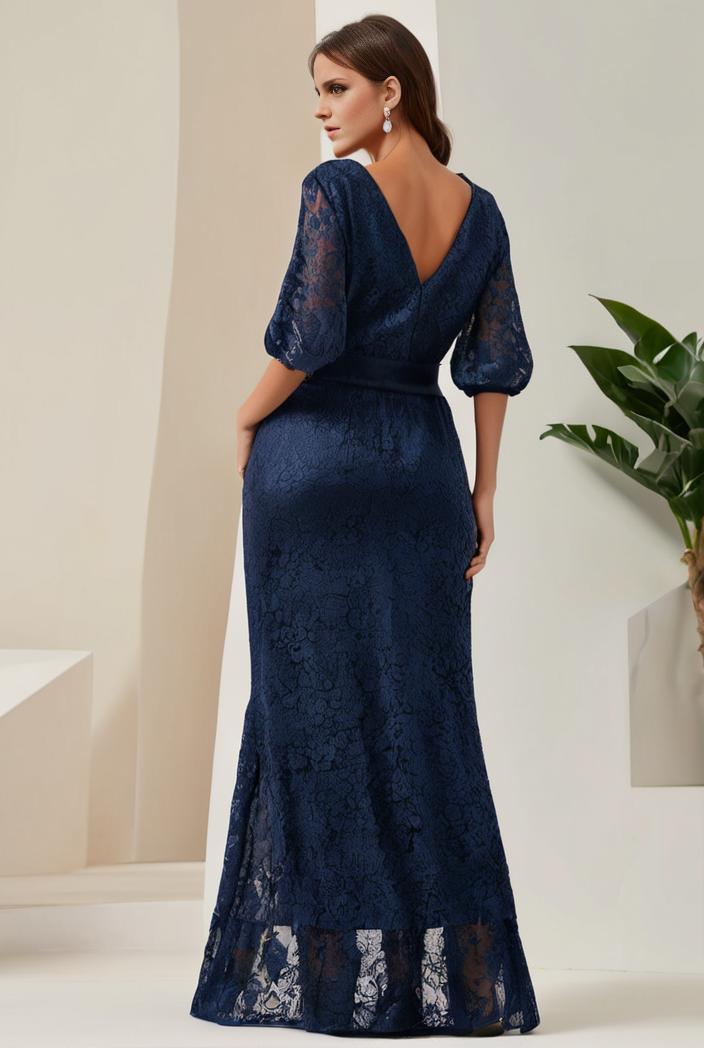 3 4 sleeve bodycon plunging back sequin evening dress 110457