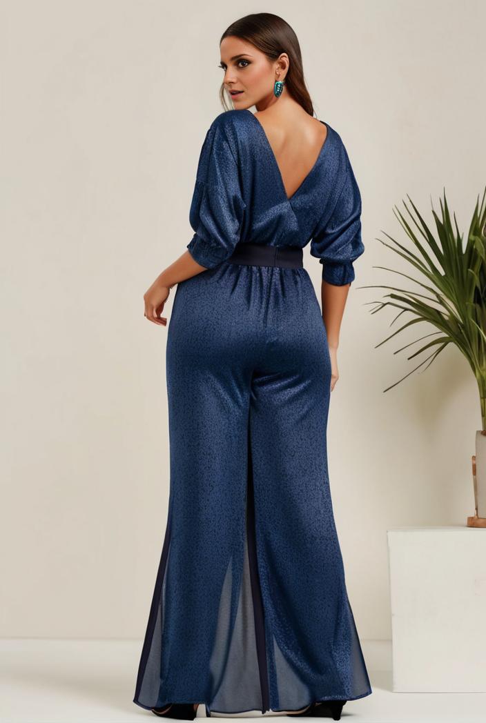 3 4 sleeve bodycon plunging back sequin evening dress 110458