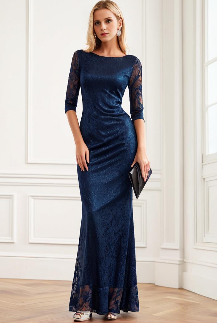 3 4 sleeve bodycon plunging back sequin evening dress 110475