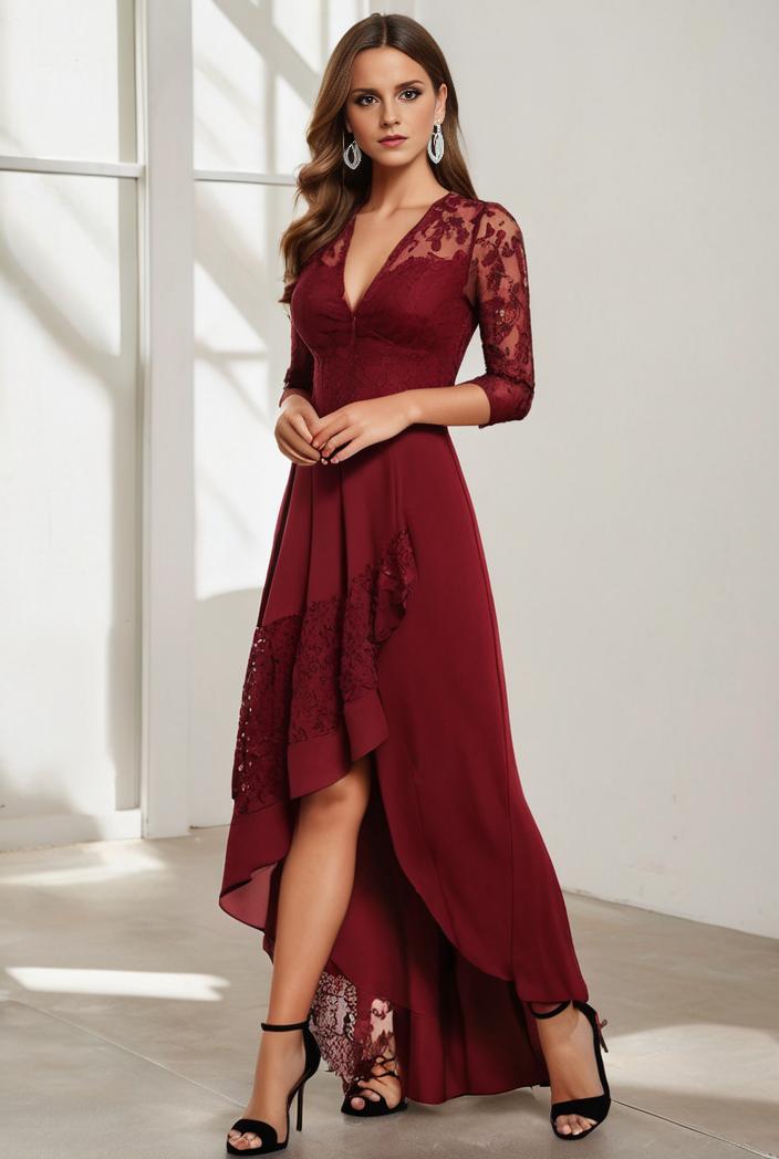 3 4 sleeve sheer sequin stripe high low hem evening dress 110486