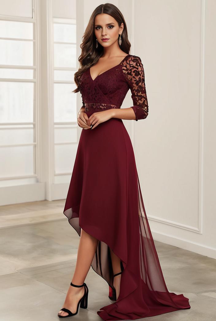 3 4 sleeve sheer sequin stripe high low hem evening dress 110487