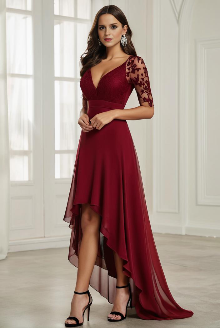 3 4 sleeve sheer sequin stripe high low hem evening dress 110488