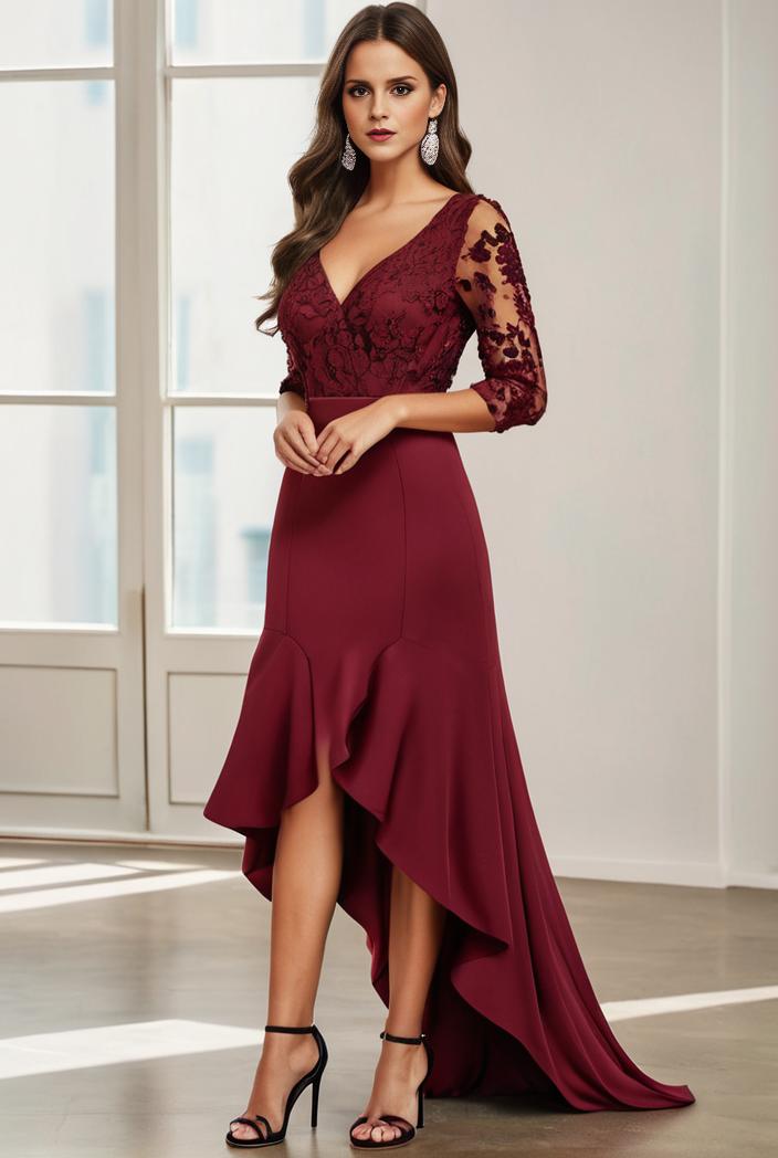 3 4 sleeve sheer sequin stripe high low hem evening dress 110490