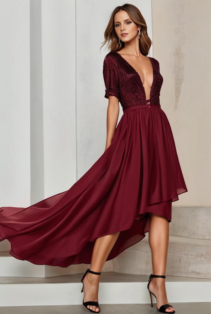 3 4 sleeve sheer sequin stripe high low hem evening dress 110522
