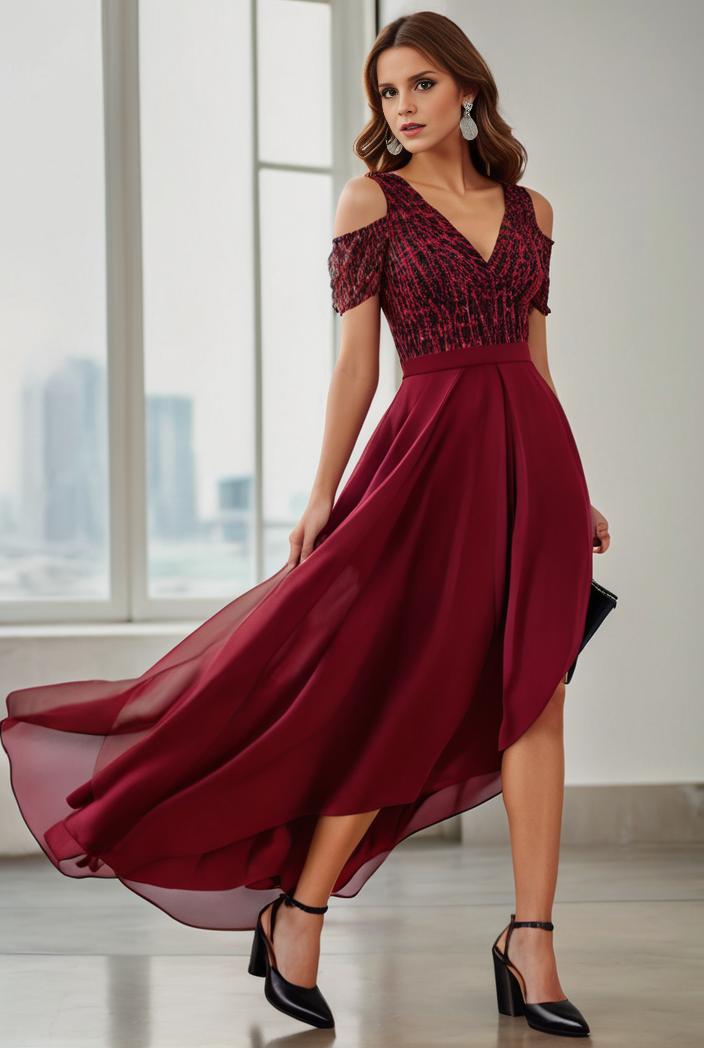 3 4 sleeve sheer sequin stripe high low hem evening dress 110523