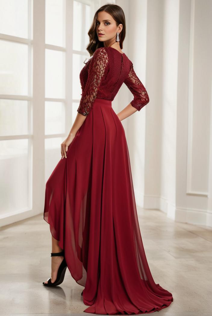 3 4 sleeve sheer sequin stripe high low hem evening dress 110524