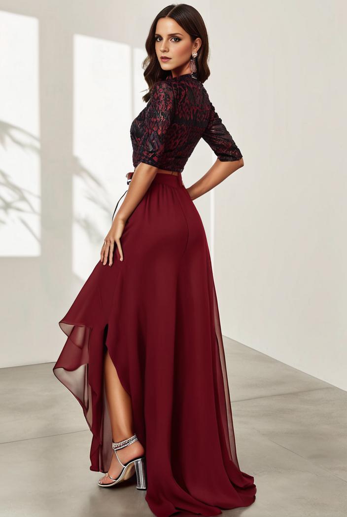 3 4 sleeve sheer sequin stripe high low hem evening dress 110527