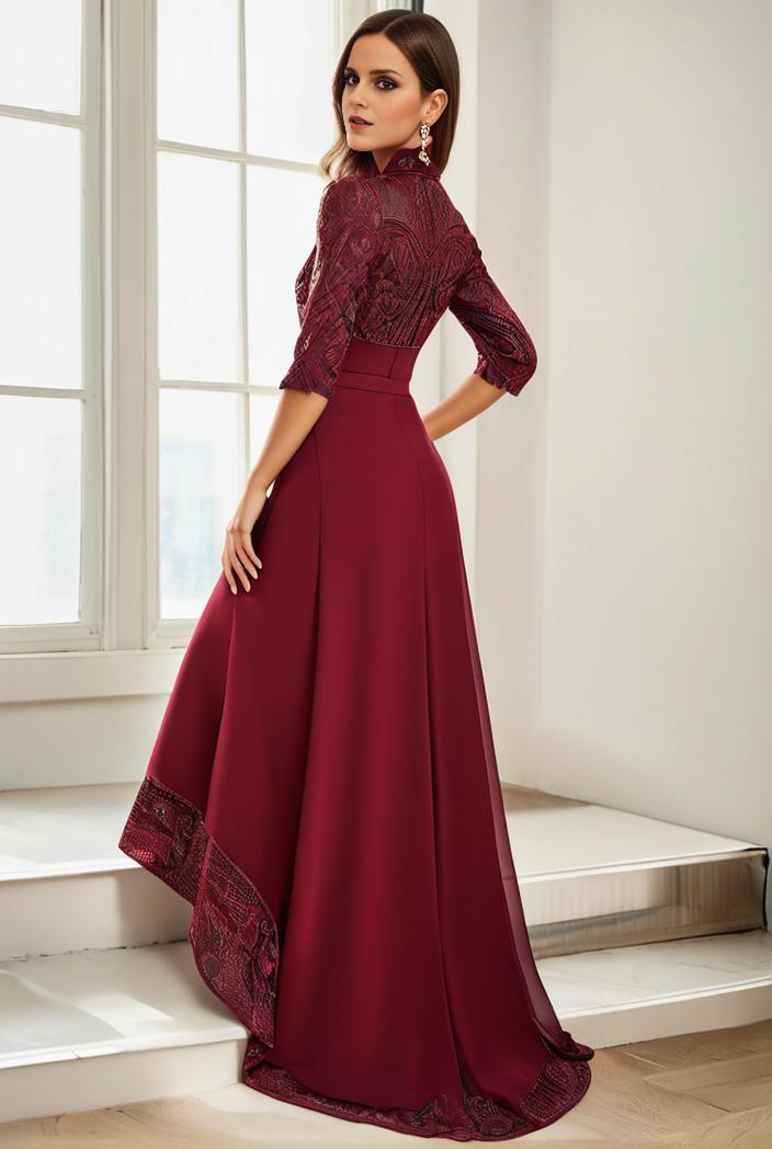 3 4 sleeve sheer sequin stripe high low hem evening dress 110530