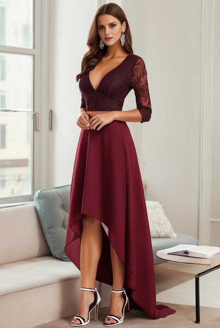 3 4 sleeve sheer sequin stripe high low hem evening dress 110537