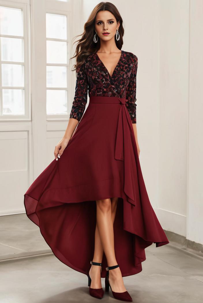 3 4 sleeve sheer sequin stripe high low hem evening dress 110543