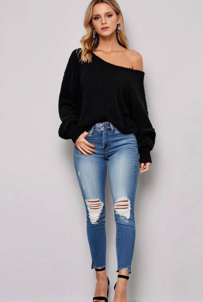 curvy high waist ripped raw hem cropped skinny denim jeans 114388