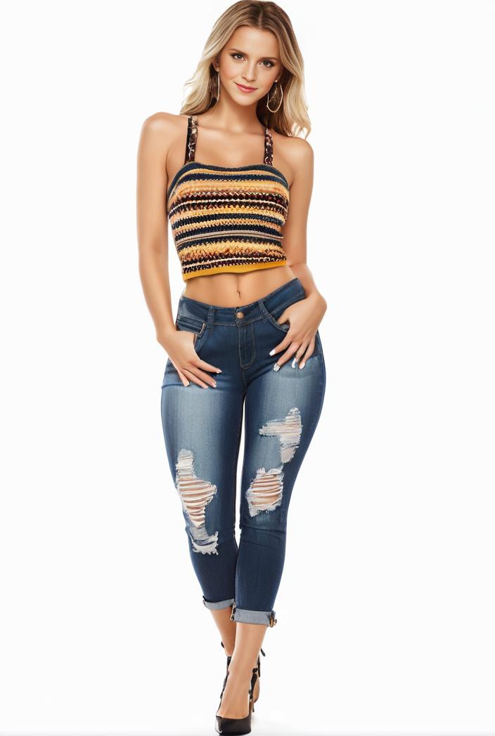 curvy high waist ripped raw hem cropped skinny denim jeans 114399