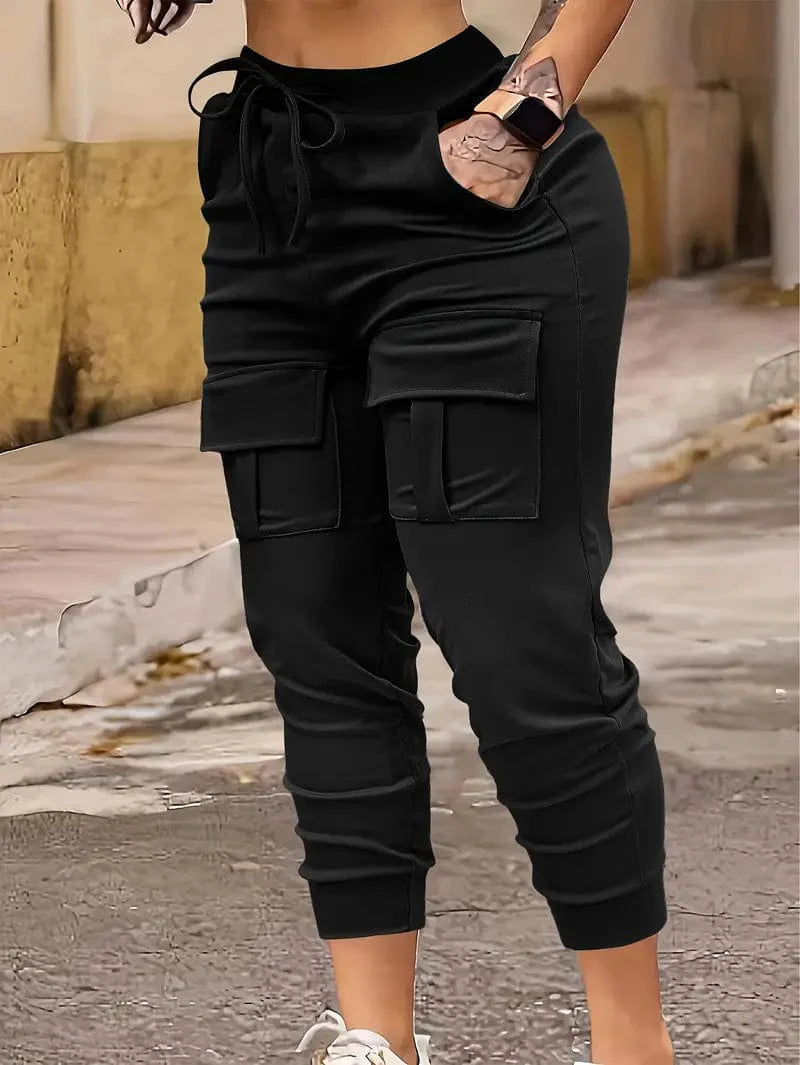 Versatile Drawstring Cargo Jogger Pants for Women, Ideal for Spring and Autumn