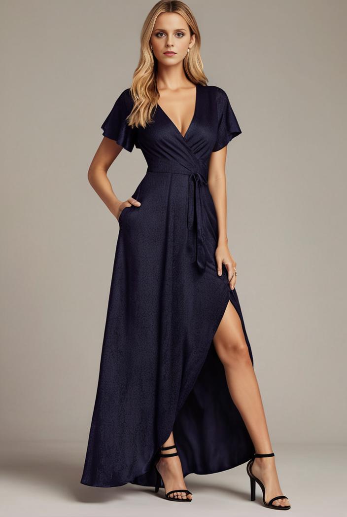 glitter high low front side slit ruffled v neck evening dress 123303