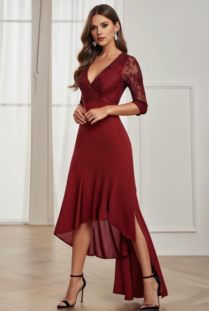 3 4 sleeve sheer sequin stripe high low hem evening dress 124800