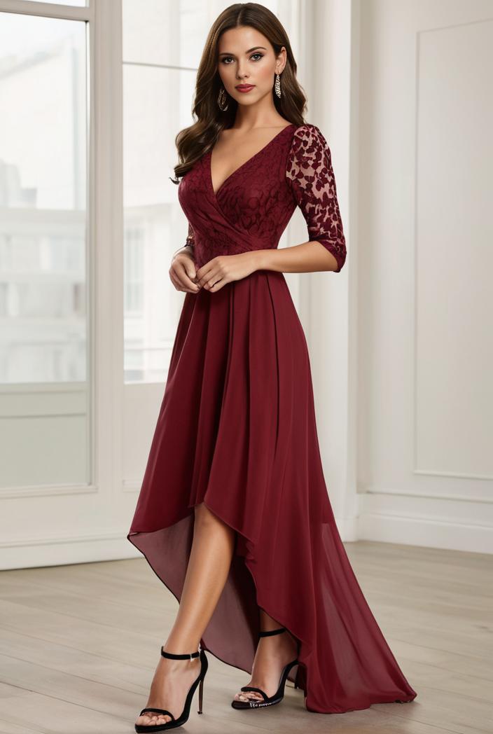 3 4 sleeve sheer sequin stripe high low hem evening dress 124801