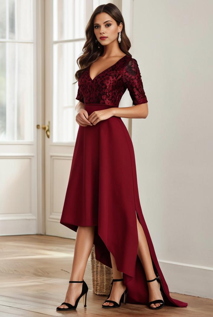 3 4 sleeve sheer sequin stripe high low hem evening dress 124804