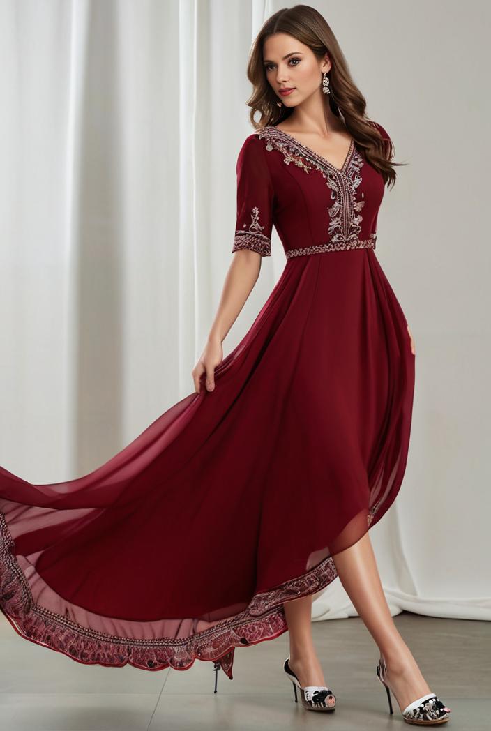 3 4 sleeve sheer sequin stripe high low hem evening dress 124811