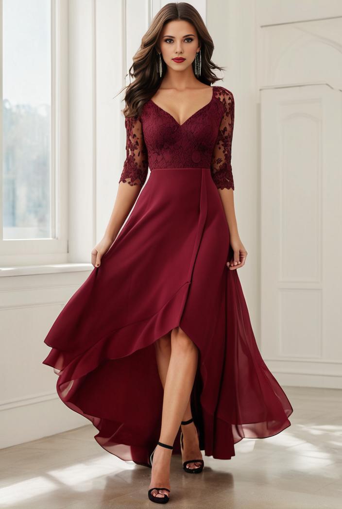 3 4 sleeve sheer sequin stripe high low hem evening dress 124821