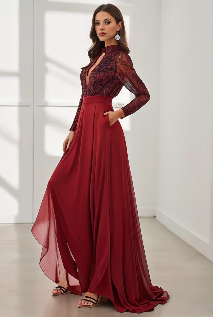 3 4 sleeve sheer sequin stripe high low hem evening dress 124824