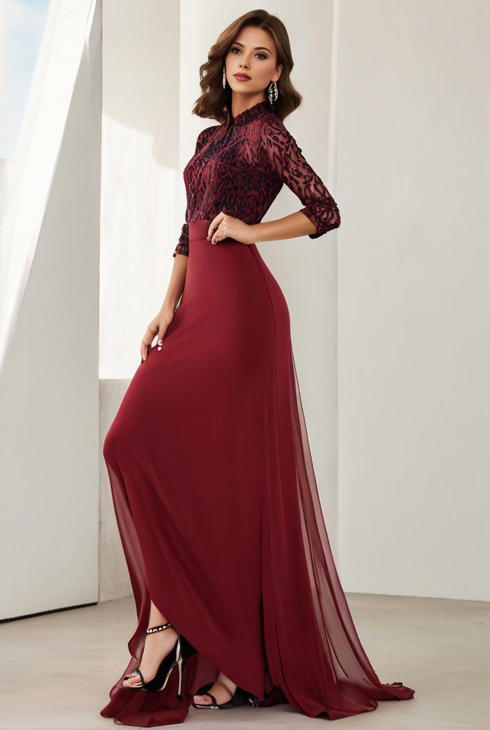 3 4 sleeve sheer sequin stripe high low hem evening dress 124825