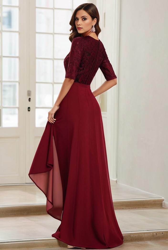 3 4 sleeve sheer sequin stripe high low hem evening dress 124828