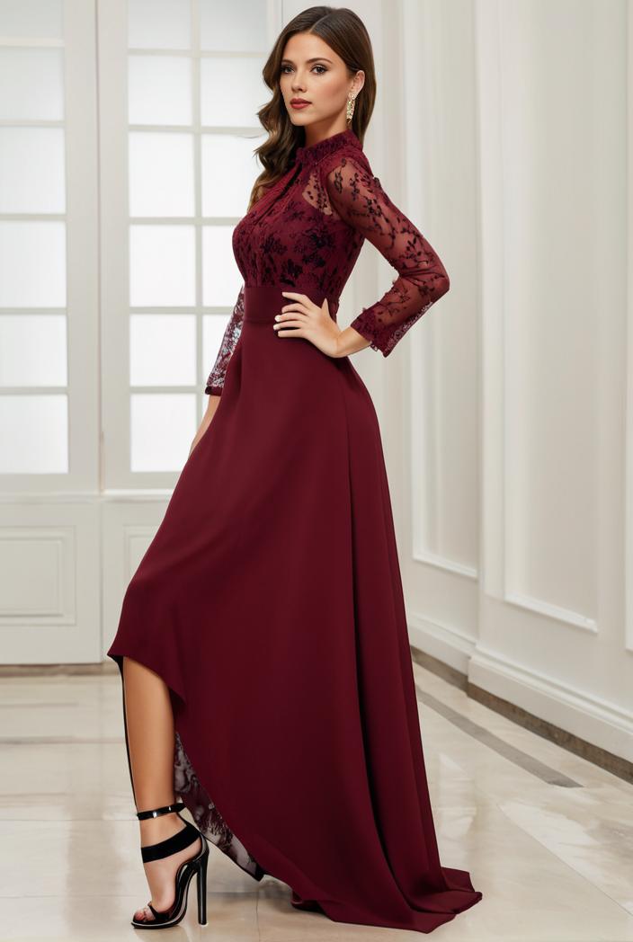 3 4 sleeve sheer sequin stripe high low hem evening dress 124829