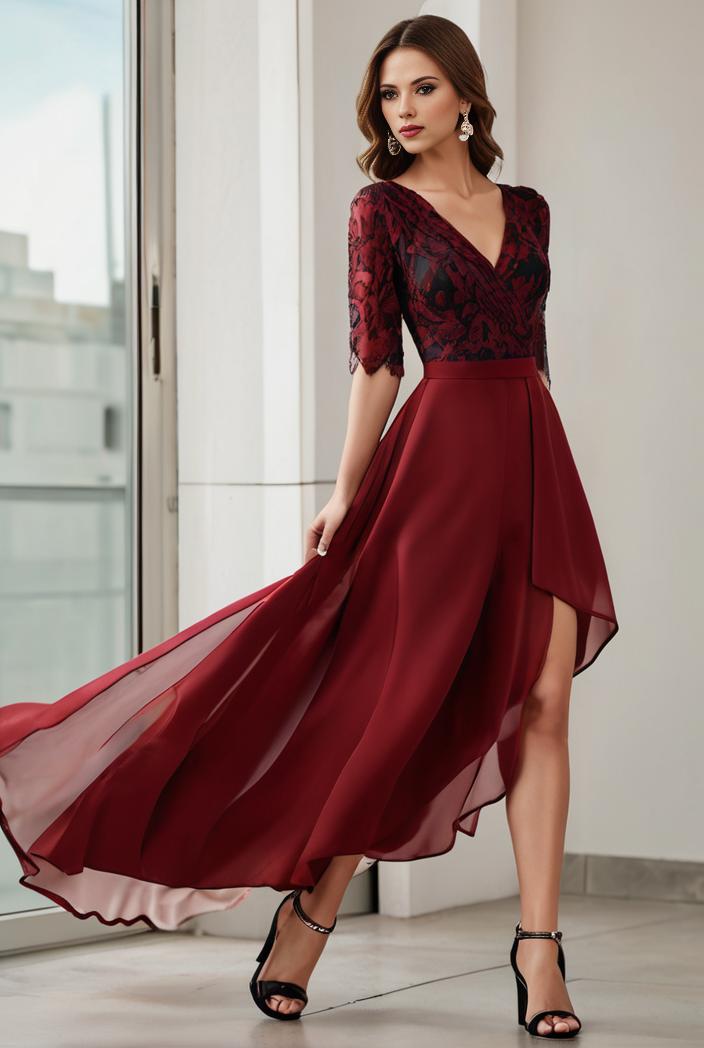 3 4 sleeve sheer sequin stripe high low hem evening dress 124833