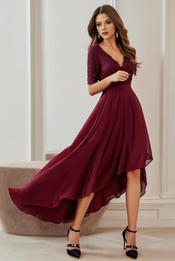 3 4 sleeve sheer sequin stripe high low hem evening dress 124834