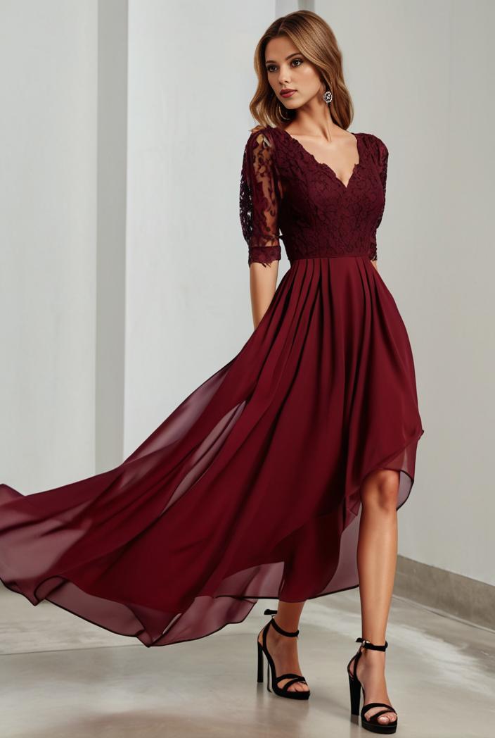 3 4 sleeve sheer sequin stripe high low hem evening dress 124837