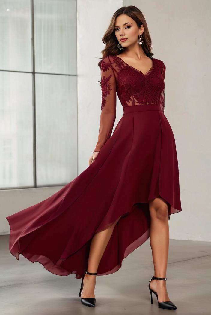 3 4 sleeve sheer sequin stripe high low hem evening dress 124838