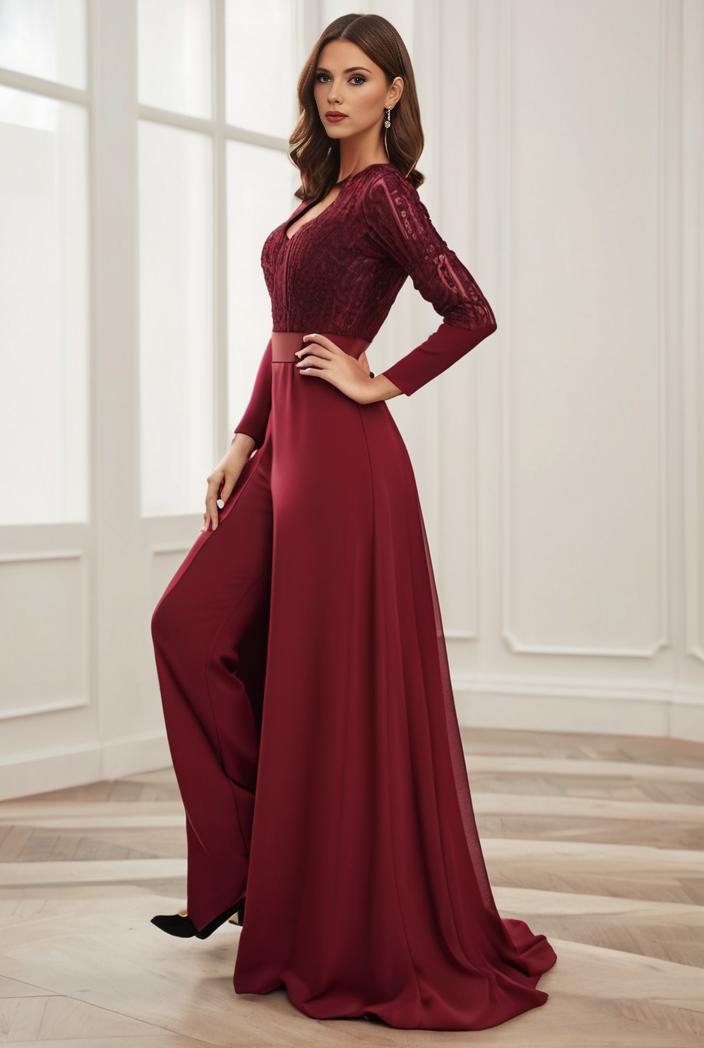 3 4 sleeve sheer sequin stripe high low hem evening dress 124842