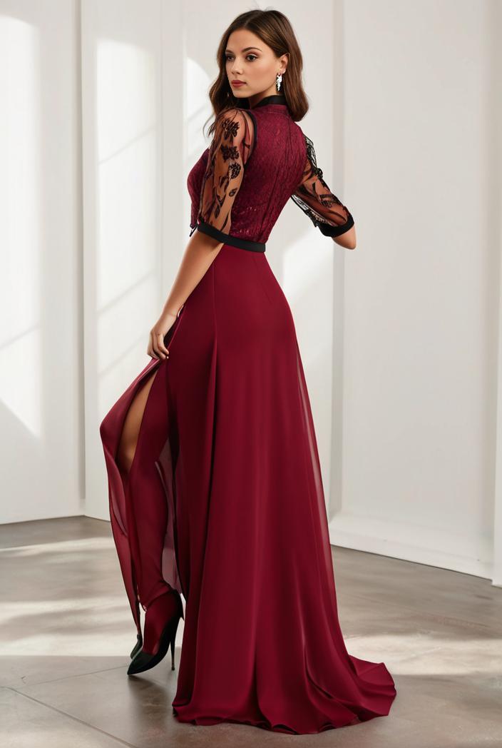 3 4 sleeve sheer sequin stripe high low hem evening dress 124846