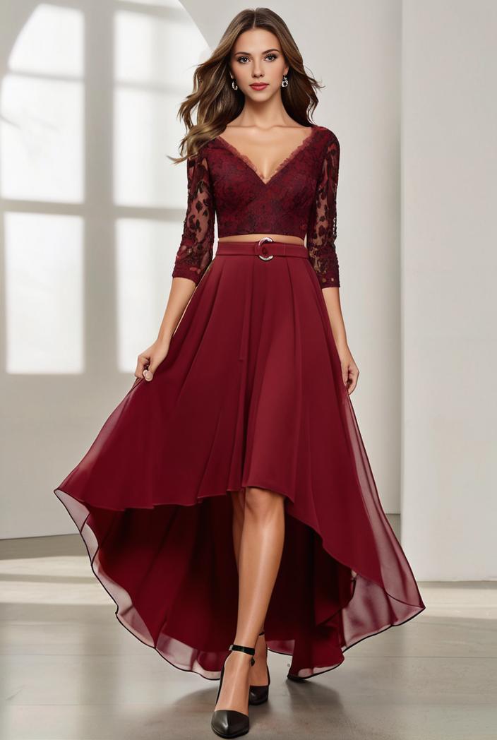 3 4 sleeve sheer sequin stripe high low hem evening dress 124857