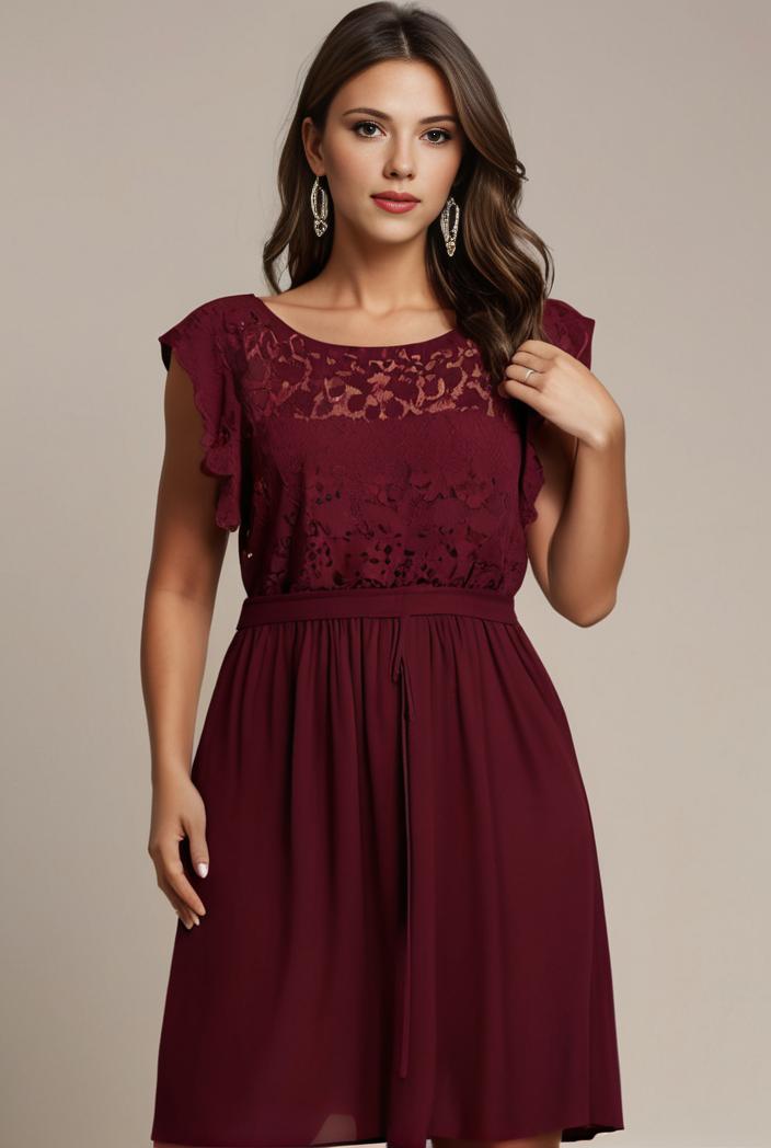 elegant chiffon maxi evening dress with lace cap sleeve 130962