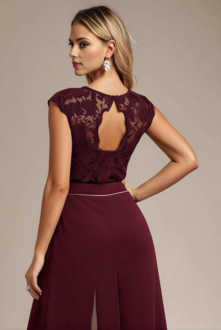 elegant chiffon maxi evening dress with lace cap sleeve 130972