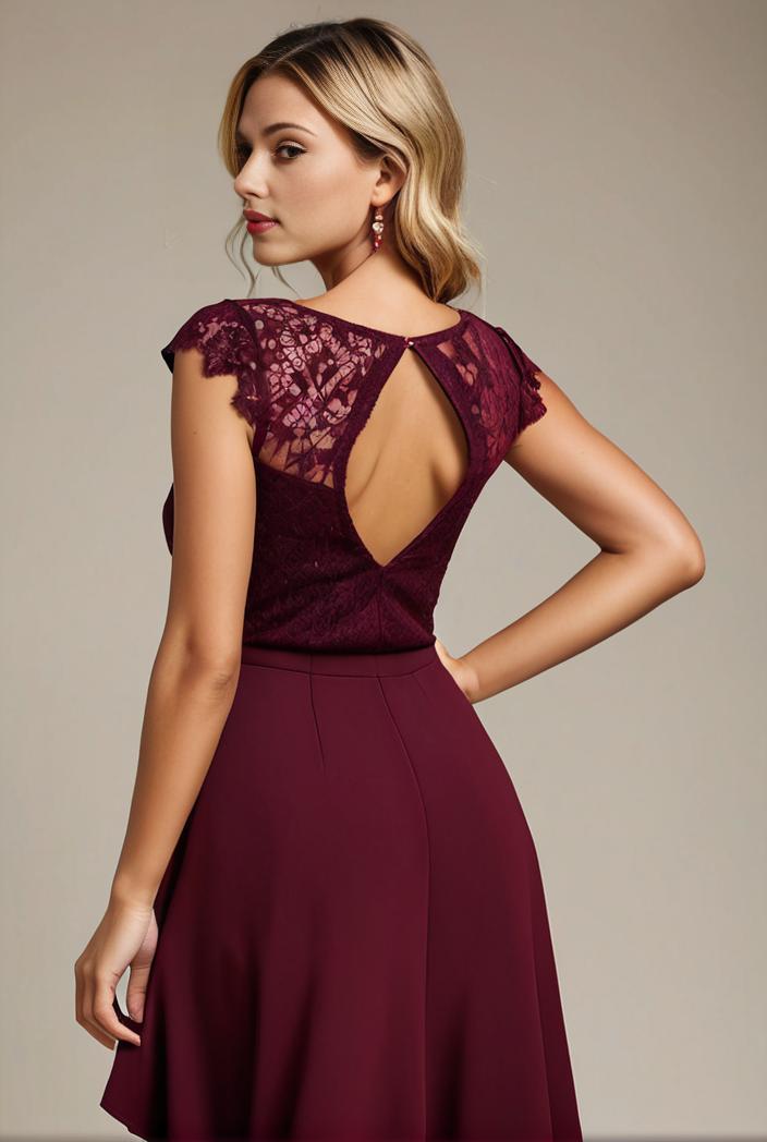 elegant chiffon maxi evening dress with lace cap sleeve 130973
