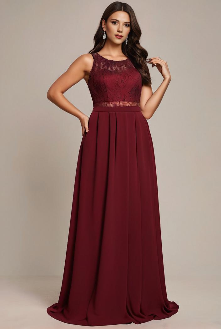 elegant chiffon maxi evening dress with lace cap sleeve 130975