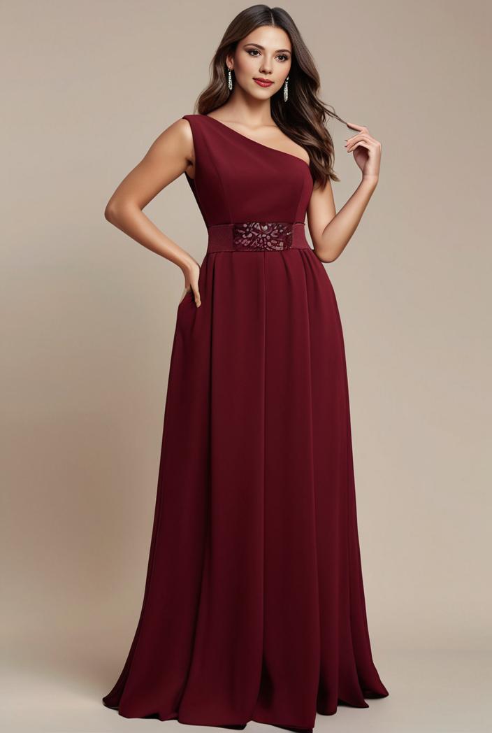 elegant chiffon maxi evening dress with lace cap sleeve 130978