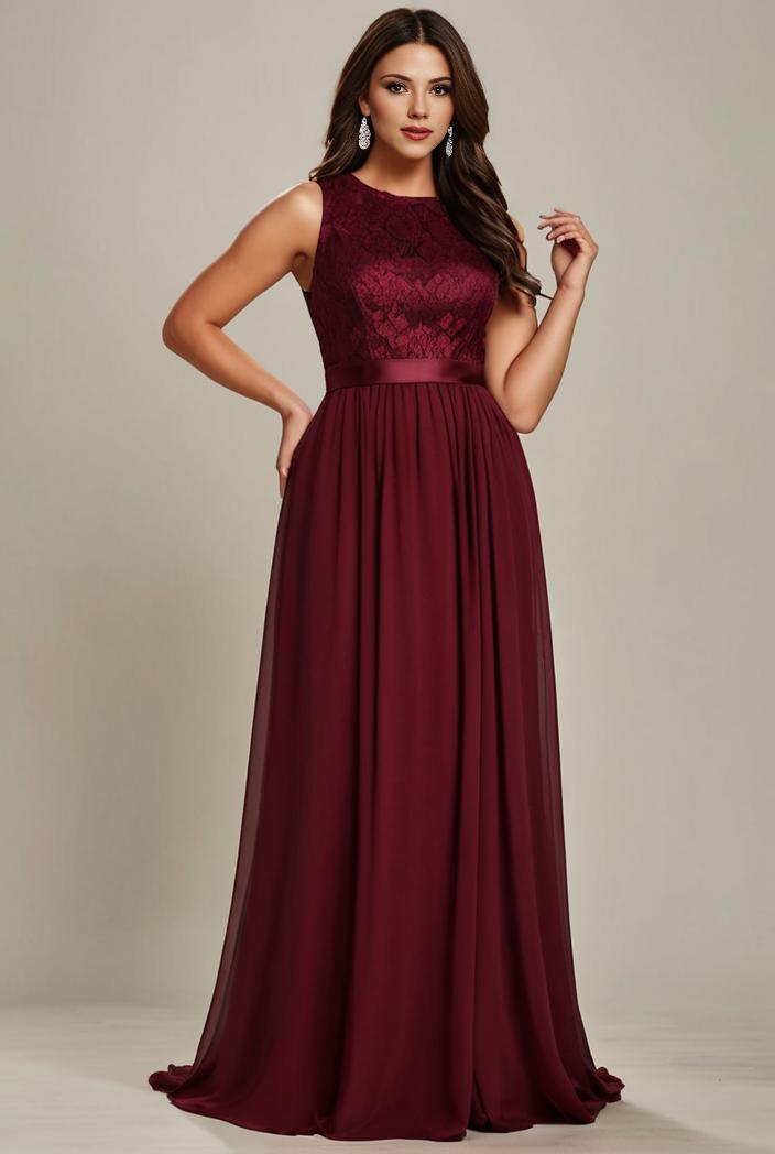elegant chiffon maxi evening dress with lace cap sleeve 130979