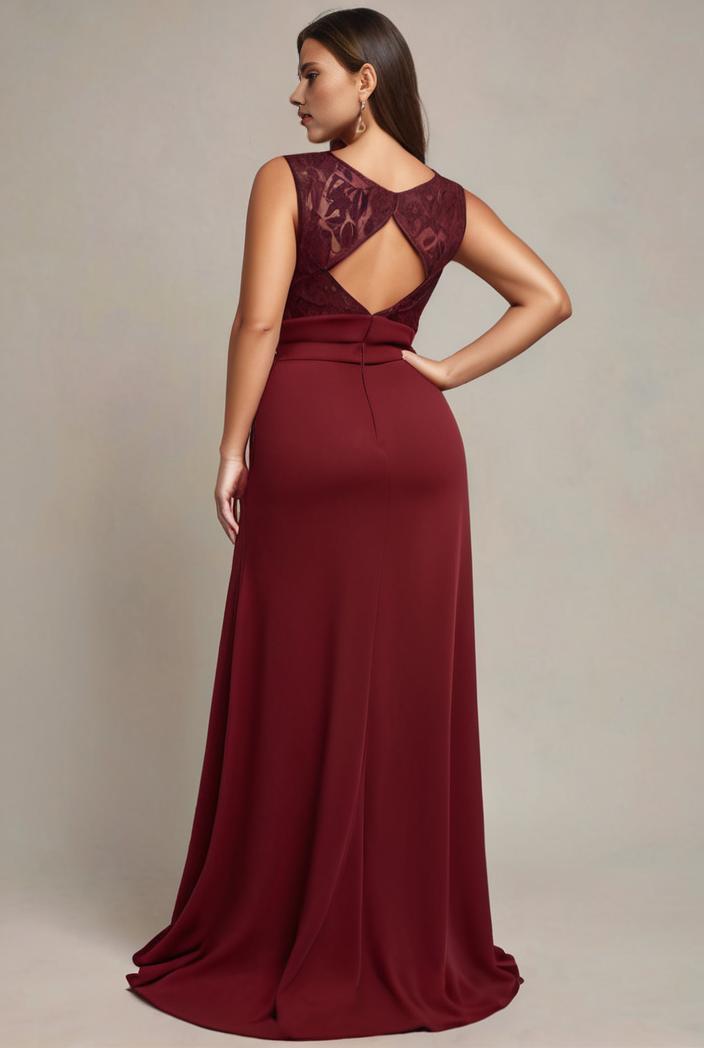 elegant chiffon maxi evening dress with lace cap sleeve 130991