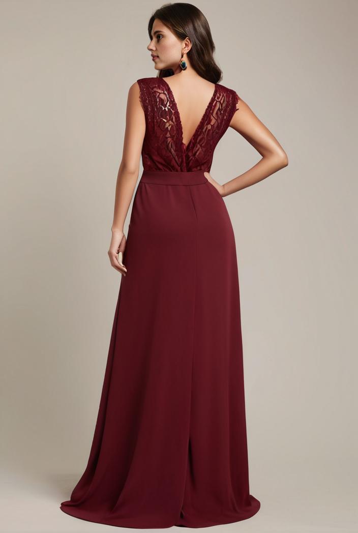 elegant chiffon maxi evening dress with lace cap sleeve 130995
